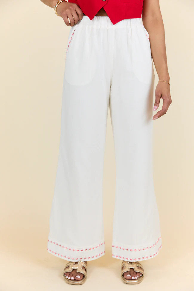 Just Feels Right Off-White Embroidered Pants FINAL SALE | Pink Lily