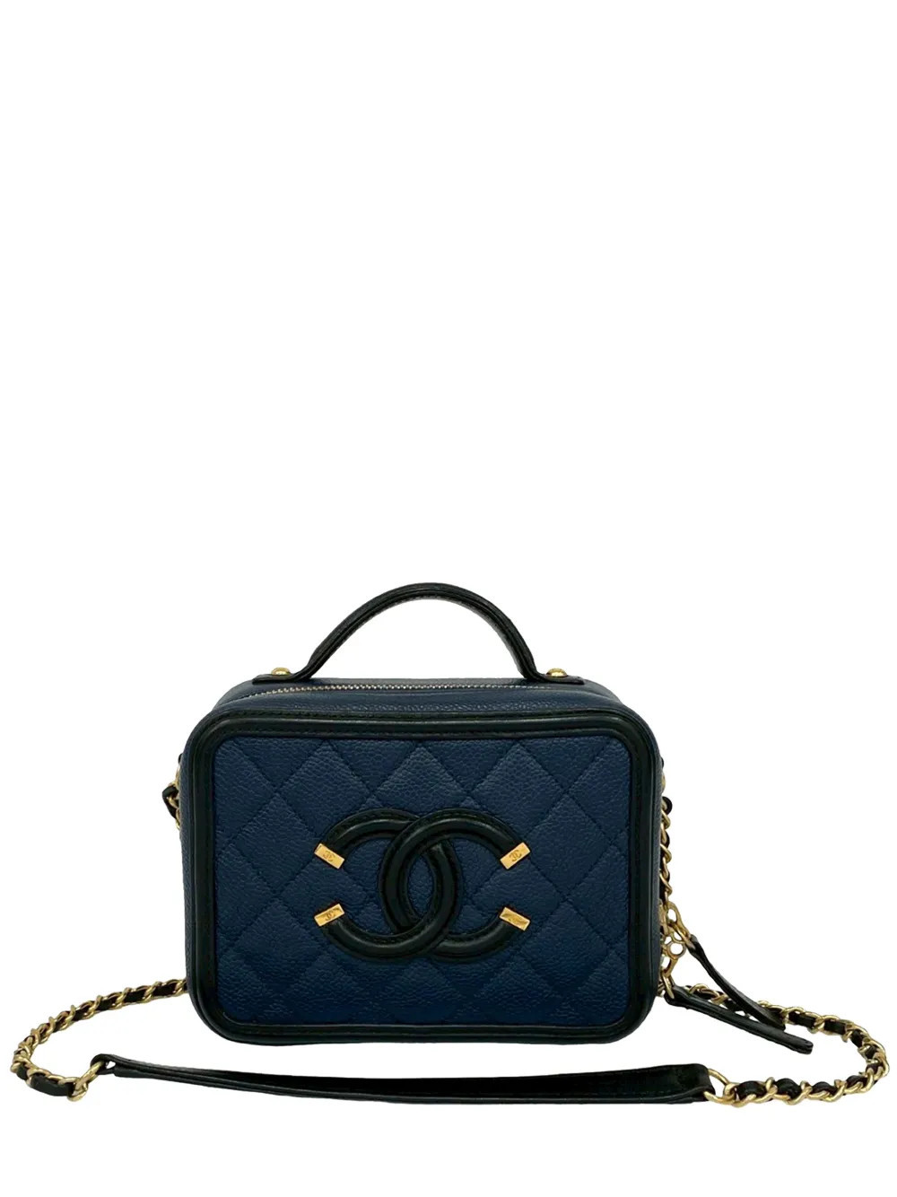 CHANEL Pre-Owned 2016-2017 Small Bicolor Caviar CC Filigree Vanity Case satchel - Blue | Farfetch Global