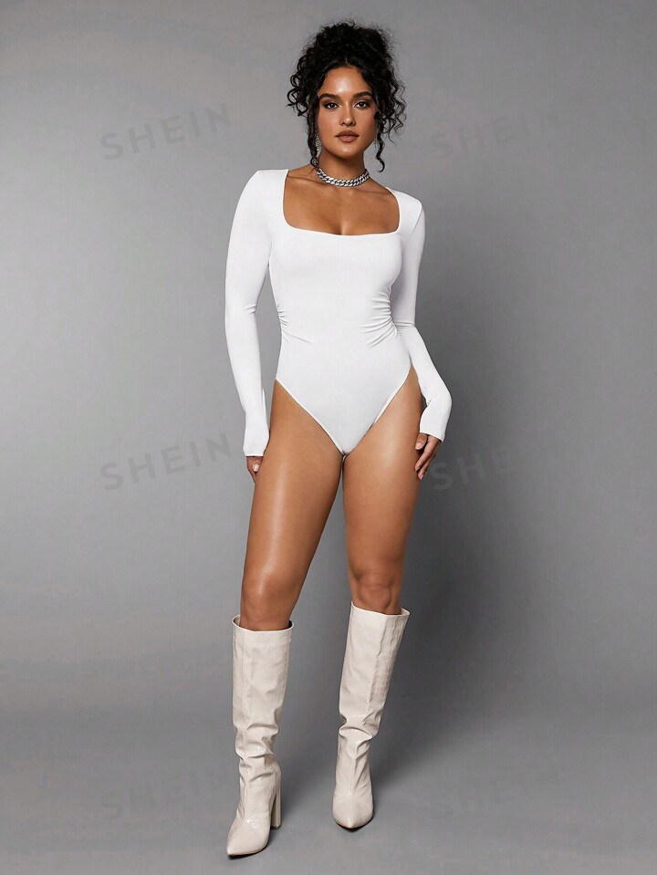 SHEIN BAE Women's Square Neck Long Sleeve Bodysuit | SHEIN