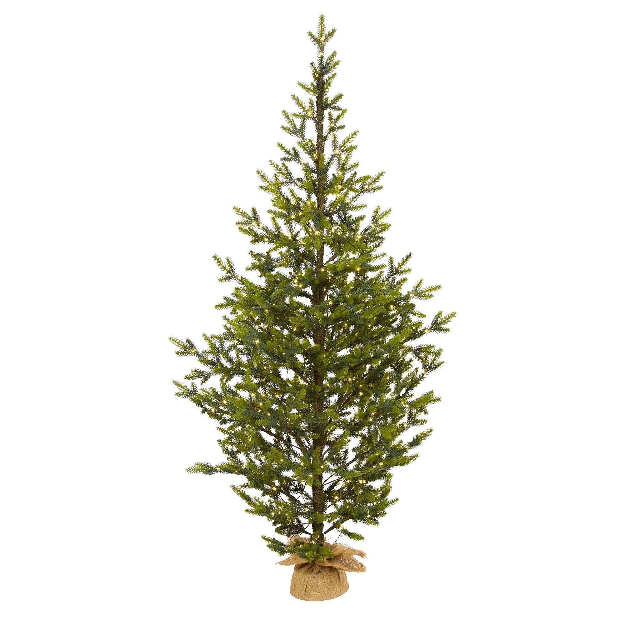 6’ Fraser Fir “Natural Look” Artificial Christmas Tree with 250 Clear LED Lights, a Burlap ... | Nearly Natural