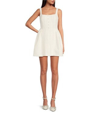 Eliza Tweed Button Detail A-Line Dress | Dillard's