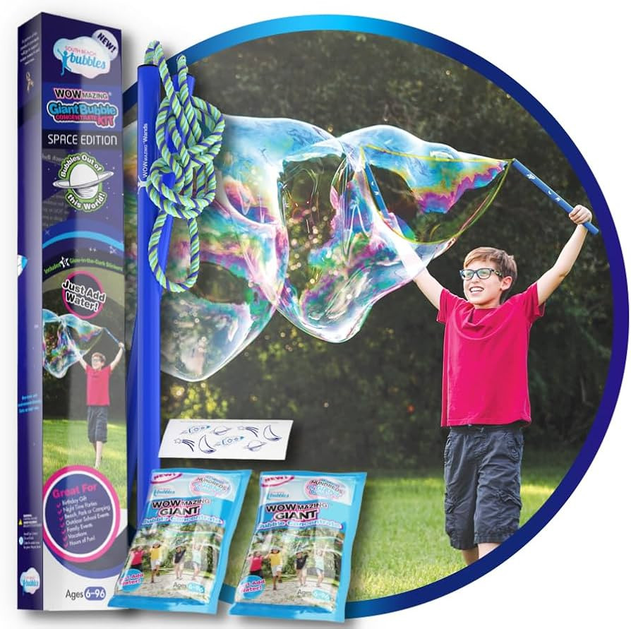 WOWMAZING Giant Bubble Kit: Space - Incl. Wand, 2 Big Bubble Concentrate Pouches and 8 Glow-in-Th... | Amazon (US)