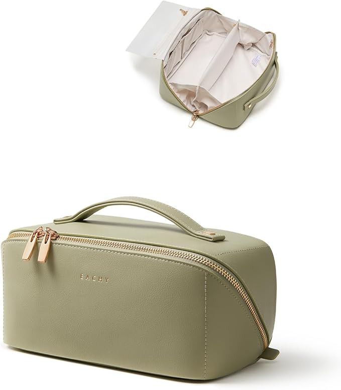 EACHY Makeup Bag, Portable 180° Wide-Open Flat Travel Toiletry Bag, Waterproof Cosmetic Bags for... | Amazon (US)