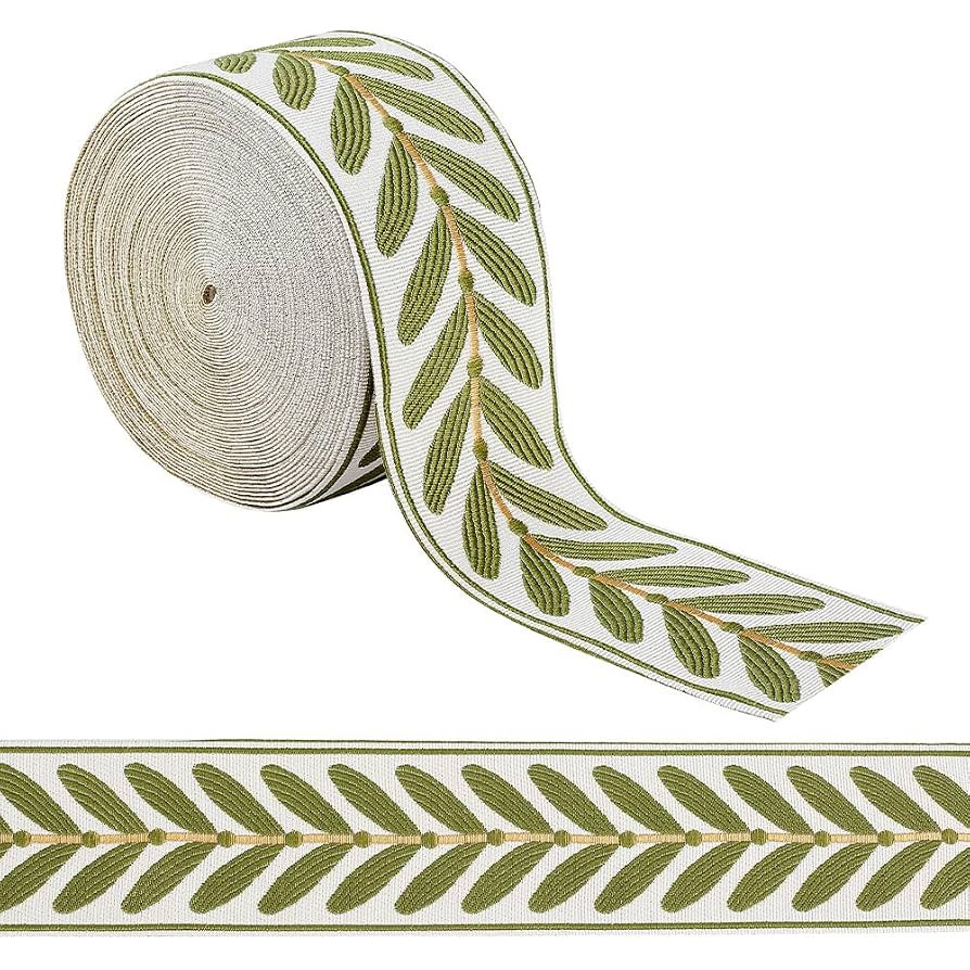 OLYCRAFT 10.9Yards Jacquard Ribbon Trim 2.4 Inch Leaf Pattern Jacquard Polyester Ribbons White Gr... | Amazon (US)