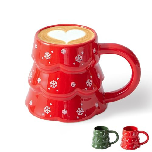 YumiPLUS Ceramic Festive Mug, Cute Coffee Cup for Holiday, Christmas Tree Mug for Tea Milk Chocolate, Creative Xmas Gift for women/kids/friends (Red Christmas) | Amazon (US)