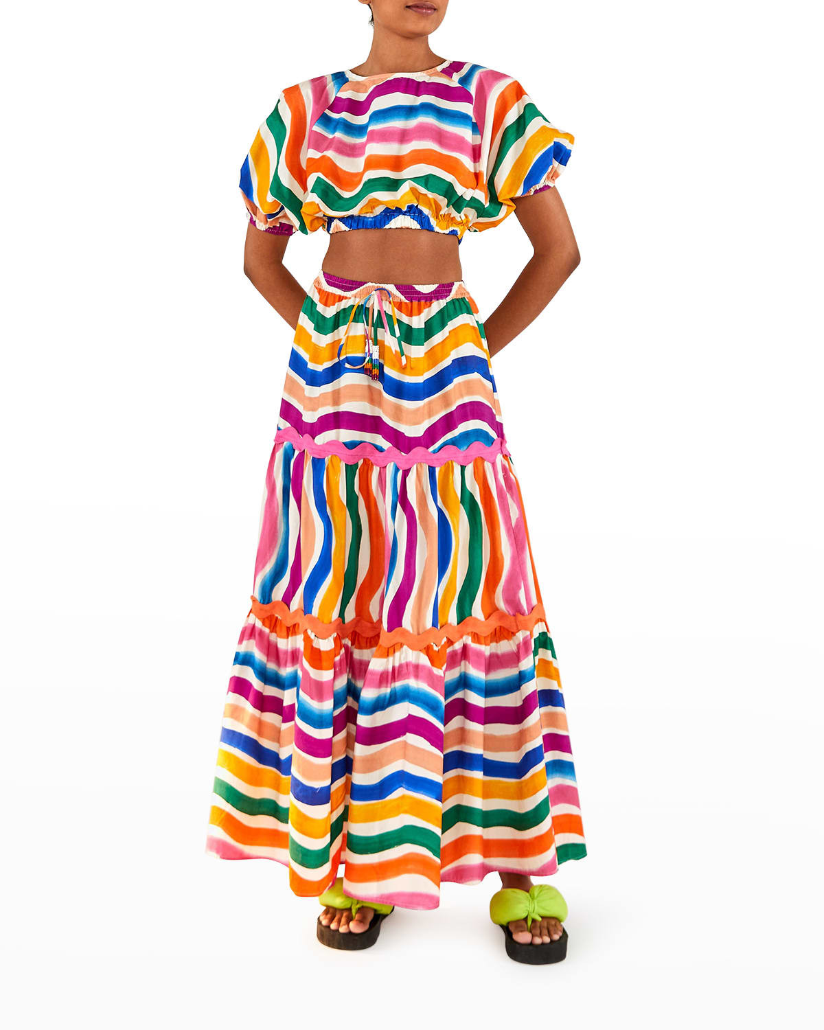 Dancing Stripes Tiered Maxi Skirt | Neiman Marcus