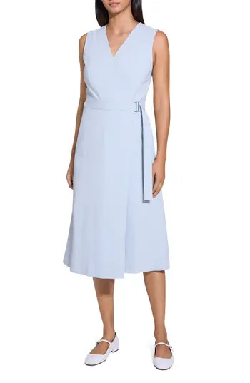 Theory Sleeveless Linen Blend Wrap Dress in Pearl Blue at Nordstrom Rack, Size 16 | Nordstrom Rack