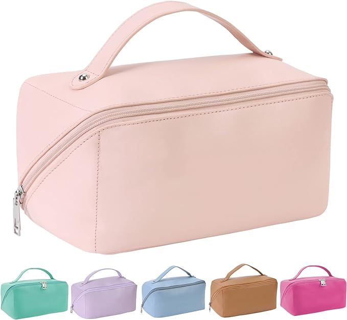 WUSHENG Makeup Bag Large Capacity Travel Cosmetic Bag Make up Bag Waterproof Open Flat Travel Mak... | Amazon (US)