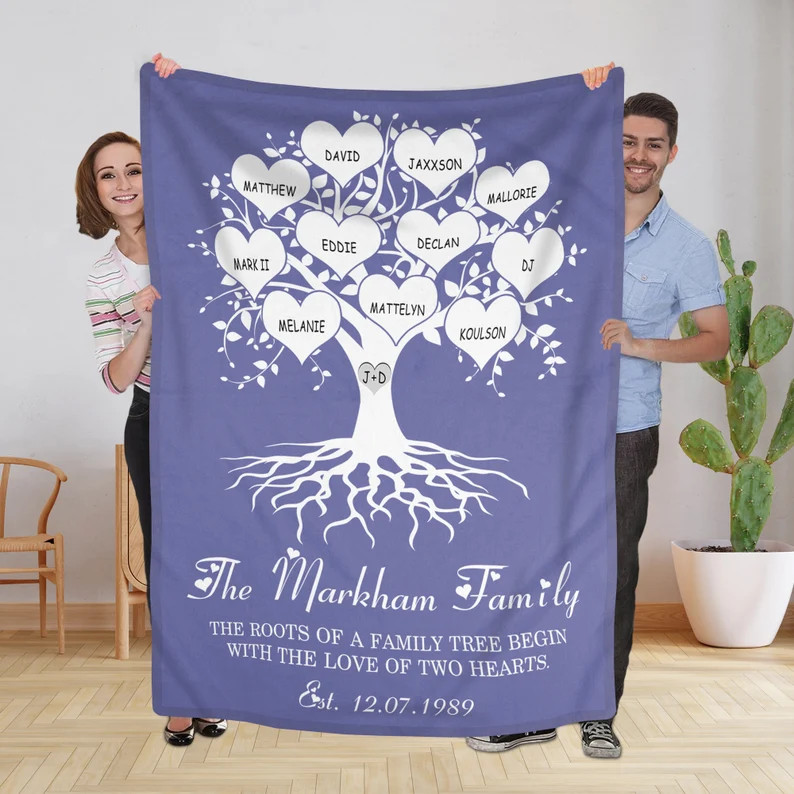 Personalized Fleece Blanket - Family Heart Tree With Custom Children Grandchildren Names Gift For... | Etsy (US)
