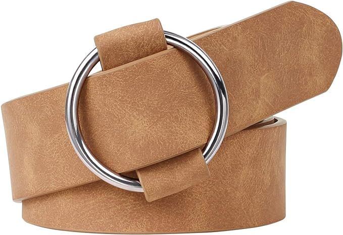 XZQTIVE Women Leather Belt No Pin Circle Buckle Fashion Waist Belt For Jean Dress | Amazon (US)