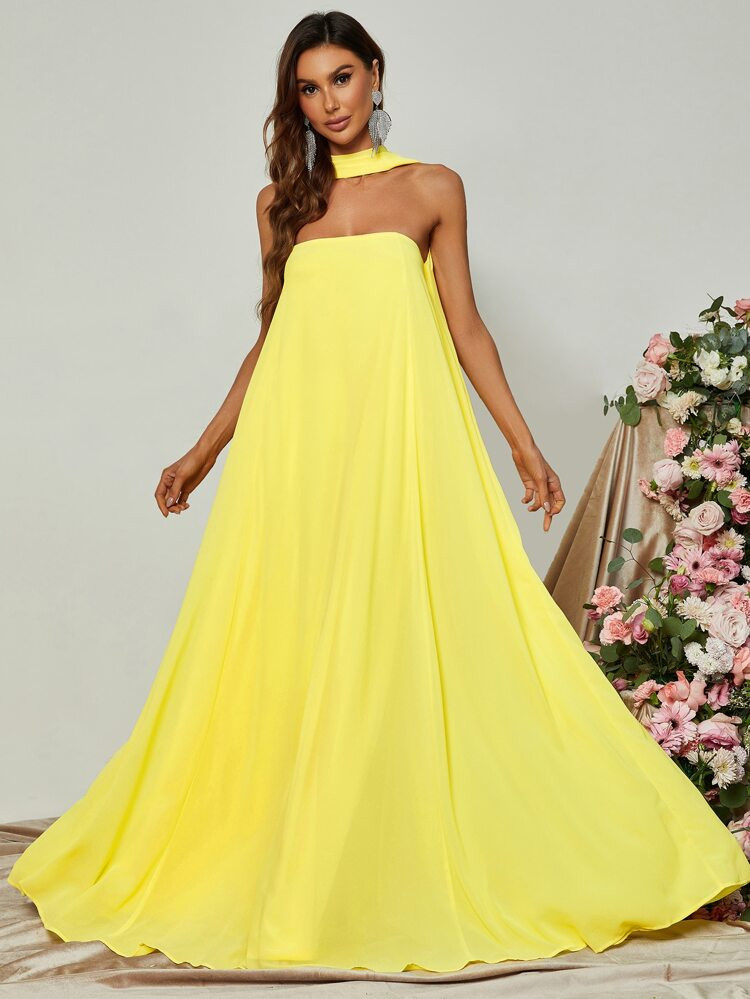 Choker Neck Backless Maxi Formal Dress | SHEIN