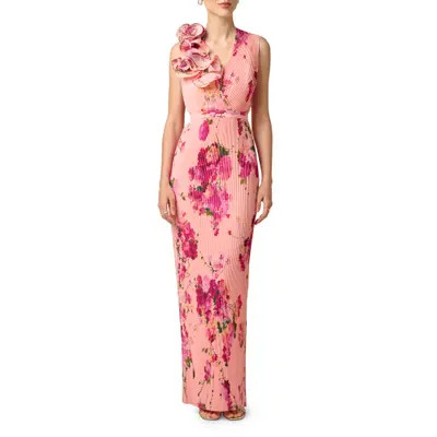 Aidan Mattox Print Plissé Sleeveless Gown in Pink Multi at Nordstrom, Size 12 | Nordstrom