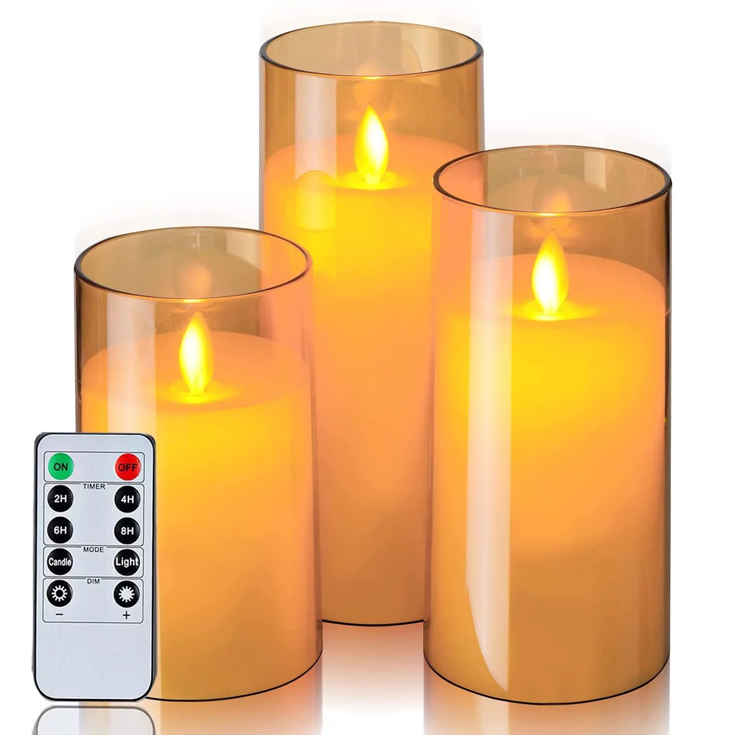 Homemory Gold Flickering Flameless Candles, Battery Operated Acrylic LED Pillar Candles with Remo... | Walmart (US)