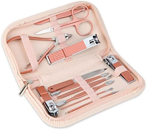Nail Clippers and Beauty Tool Portable Set Manicure Set 12 in 1, with Pink Leather Bag, Suitable ... | Amazon (US)