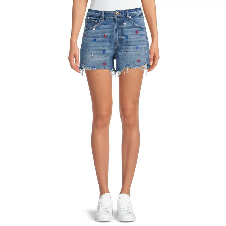 No Boundaries Juniors’ High Rise Destructed Midi Denim Shorts | Walmart (US)