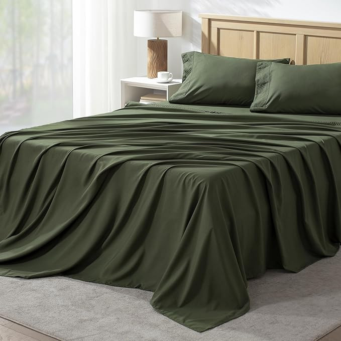 Andency King Sheets Set, Dark Olive Green Breathable & Cooling Sheets | Super Soft Polyester Shee... | Amazon (US)