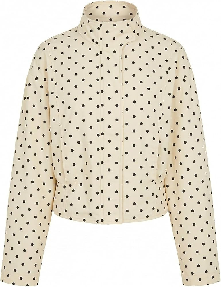 Polka Dot Jacket Y2K Mockneck Cropped Jacket Aesthetic Long Sleeve Winter Tops Vintage Zip Up Str... | Amazon (US)