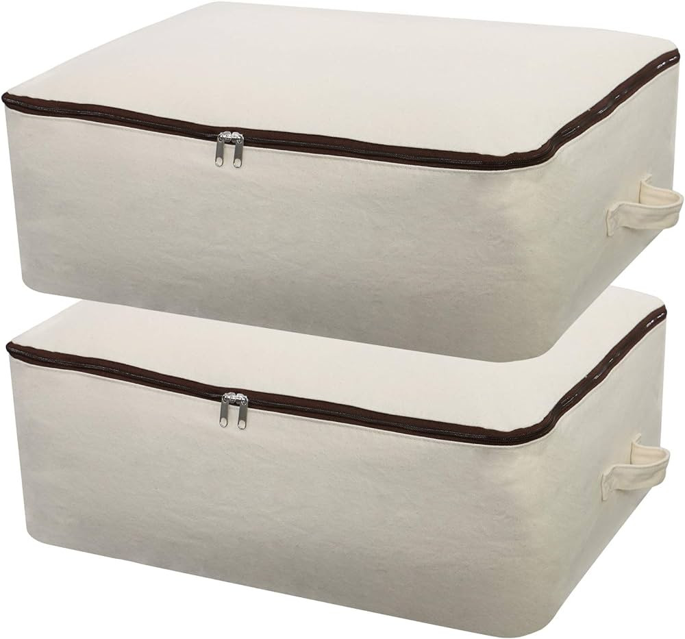 2PCS Canvas Storage Bag, 12OZ Thick Soft Breathable Closet Organizer for Beddings, Comforters, Pi... | Amazon (US)