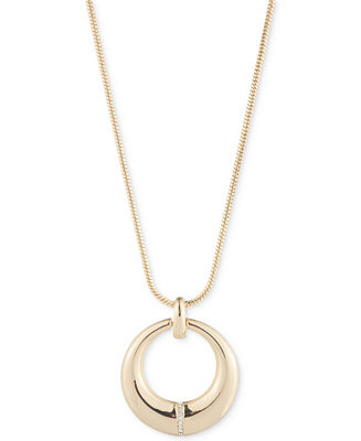 Gold-Tone Pavé Sculpted Circle Pendant Necklace, 16" + 3" extender | Macys (US)