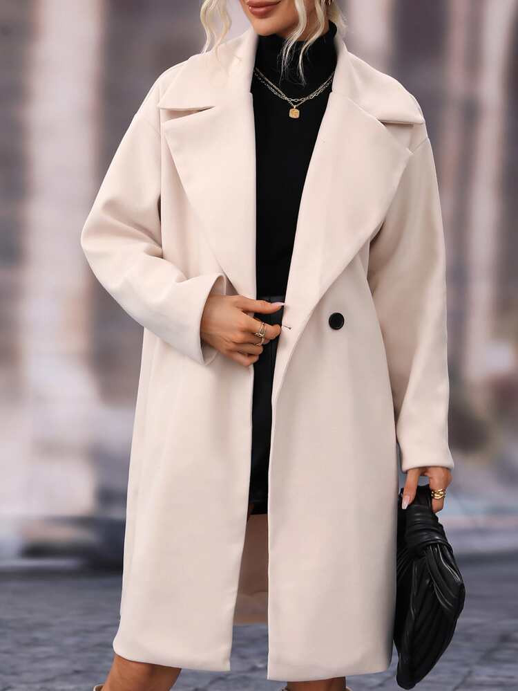 Lapel Collar Drop Shoulder Double Button Overcoat | SHEIN