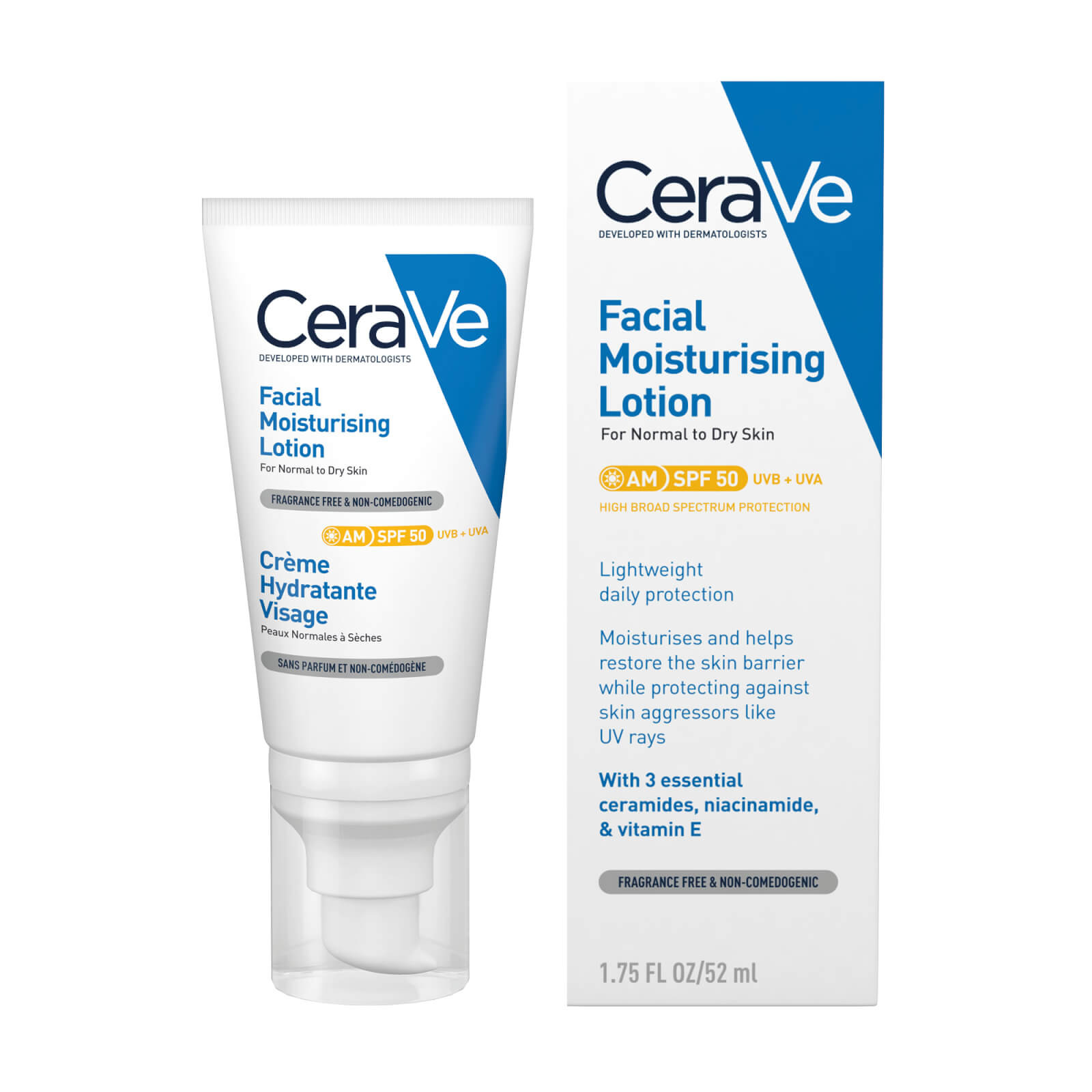 CeraVe AM Facial Moisturising Lotion SPF50 for Normal to Dry Skin 52ml | Look Fantastic (UK)