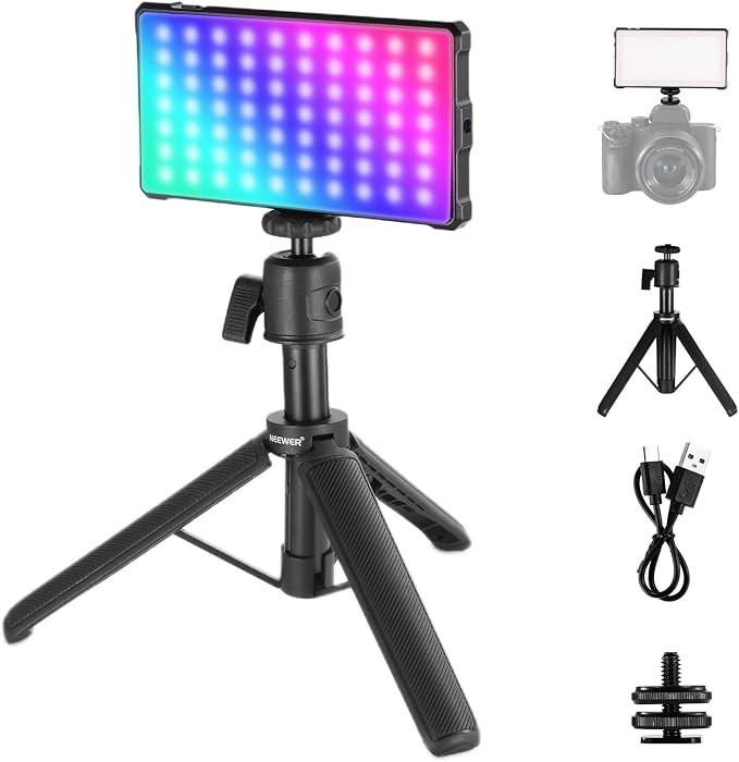 NEEWER Basics Full RGB Camera Video Light with Desk Tripod Stand, 8W CRI97 2700K-7500K 17 Scenes ... | Amazon (US)