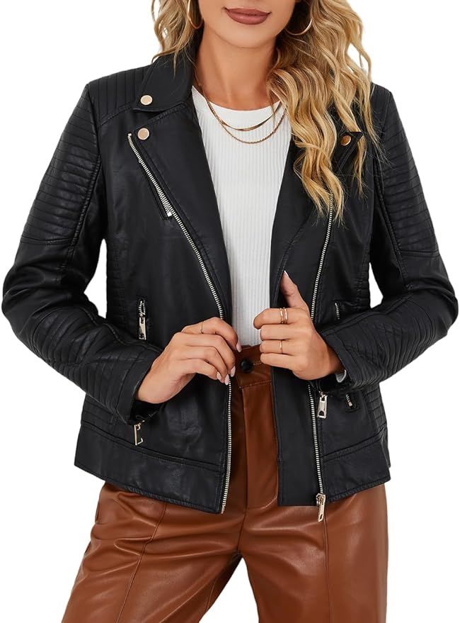 Bellivera Women Faux Leather Casual Jacket, Fall and Spring Fashion Motorcycle Bike Coat | Amazon (US)