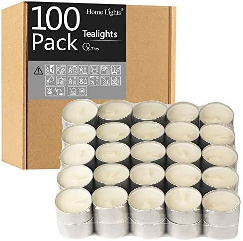 HomeLights Unscented White Tealight Candles -100 Pack, 6 to 7 Hour Burn Time Smokeless Tea Light ... | Amazon (US)
