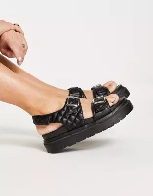 New Look quilted buckle sandals in black | ASOS (Global)