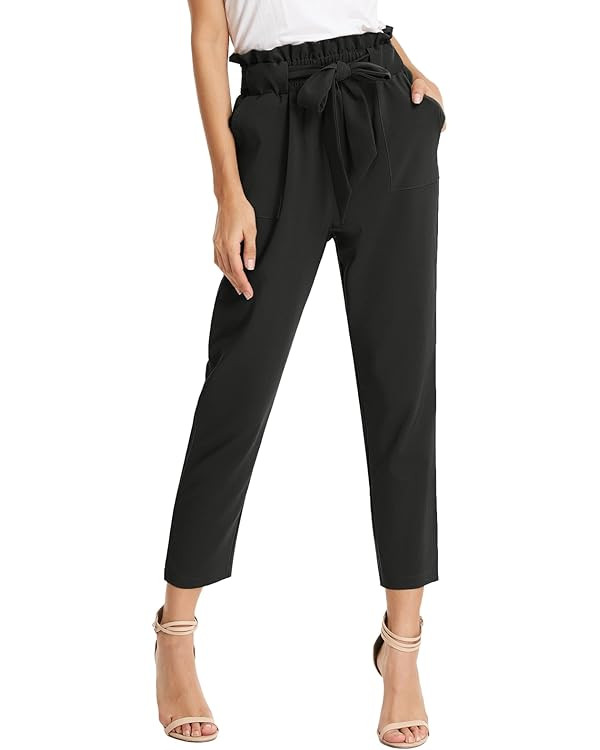 GRACE KARIN Women's Cropped Paper Bag Waist Pants with Pockets | Amazon (US)