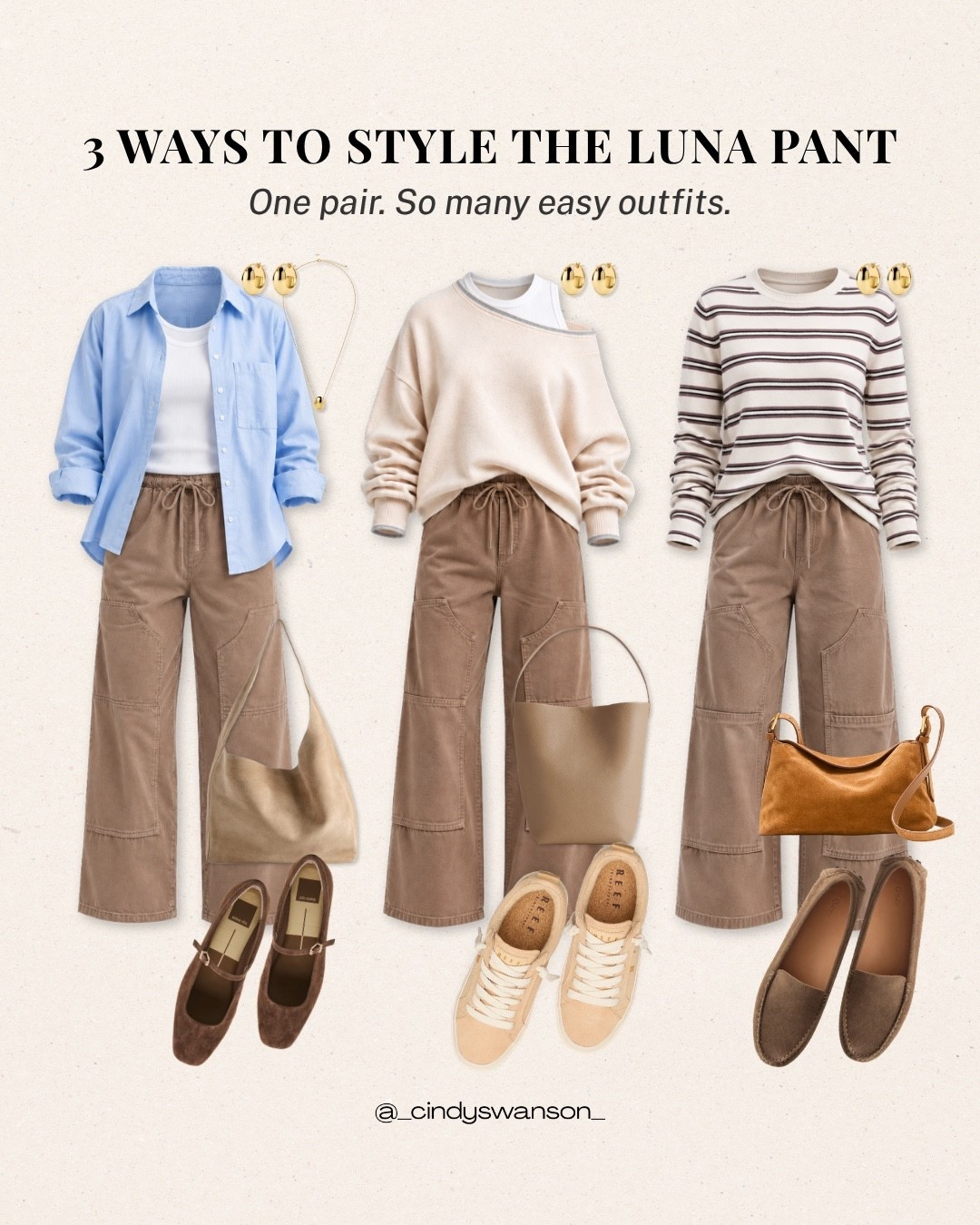 The Luna Pant is such a versatile piece for everyday dressing. I love how the warm taupe color pairs with a blue button-down for a classic look, a soft cream sweater for an easy, relaxed outfit, or a striped top for a little pattern while keeping everything timeless.