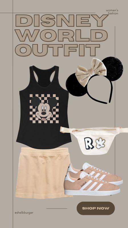 Women’s Disney World outfit
Mickey checkered tank
Skort
Black and nude Mickey Mouse ears
Mickey Fanny pack
Neutral gazelle sneakers 

#LTKShoeCrush #LTKFindsUnder100 #LTKTravel