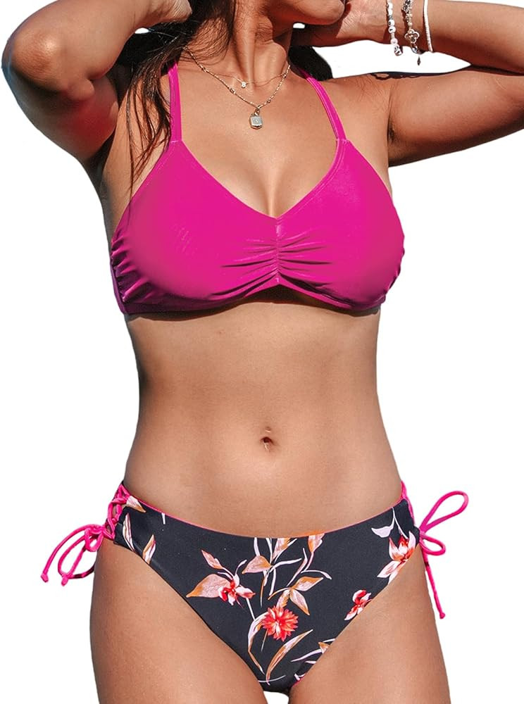 CUPSHE Women's 2 Piece Bikini Set Back Braided Straps with Reversible Bottom | Amazon (US)