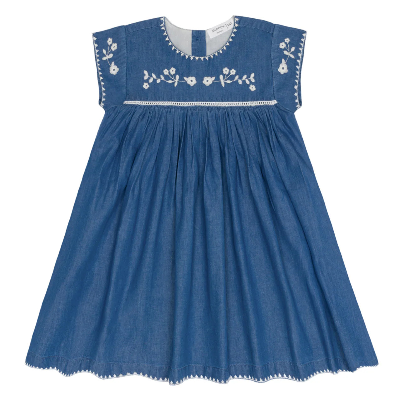 girls chambray embroidered cap sleeve dress | Minnow
