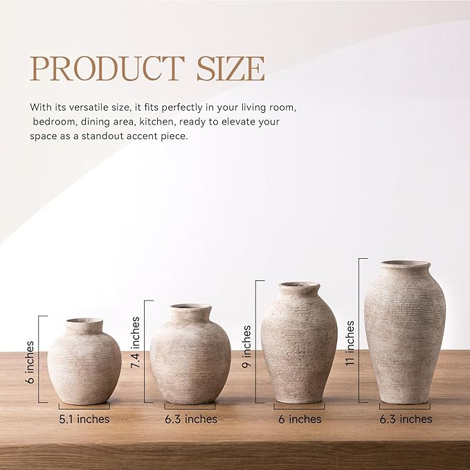 Ceramic Flower Vase Home Decor - Large Tall Farmhouse Table Vases Rustic Vintage Living Room Kitc... | Amazon (US)