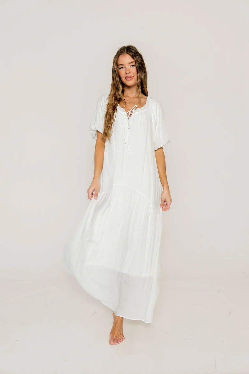 Christina Puffed Sleeve Maxi Dress in Off-White - Bump Friendly | Worth Collective