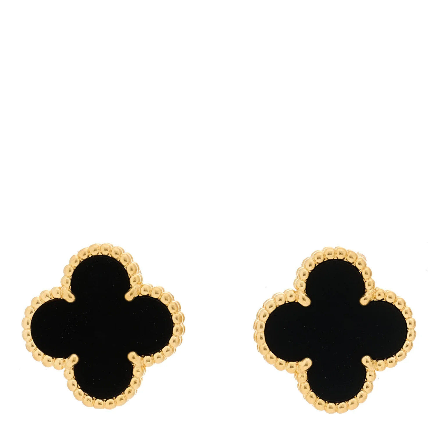 Van Cleef &amp; Arpels 18K Yellow Gold Black Onyx Vintage Alhambra Earrings 1719562 | FASHIONPHILE (US)