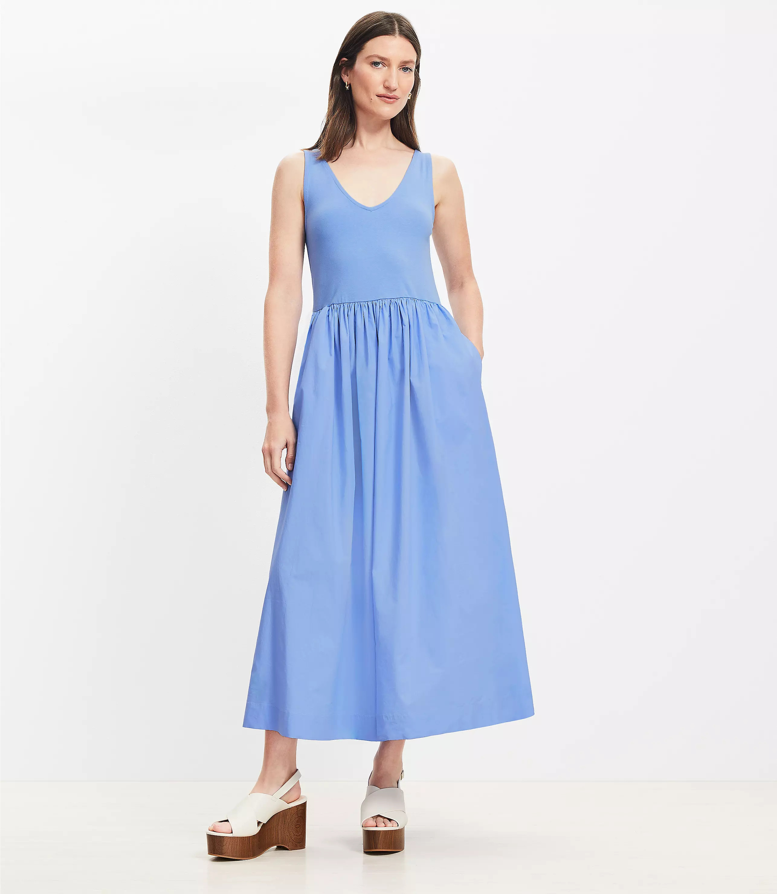 Mixed Media Midi Pocket Dress | LOFT