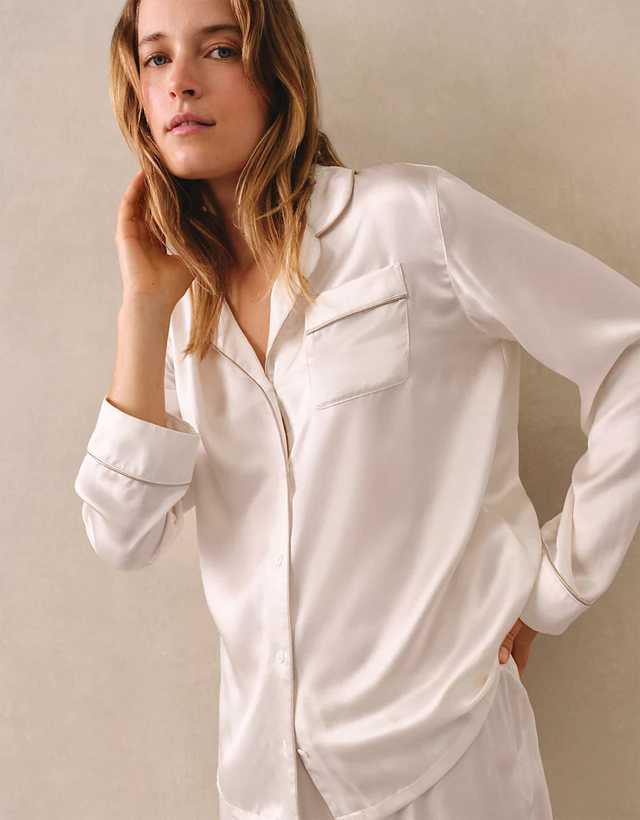 Silk Classic Piped Pyjama Set | Nightwear | The  White Company | The White Company UK & ROW