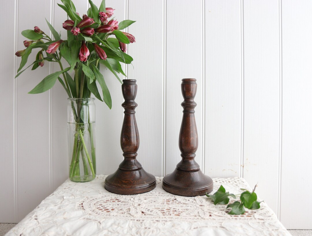 Vintage Wooden Taper Candle Holder Pair: Cosy Dinner Decor - Etsy | Etsy (US)