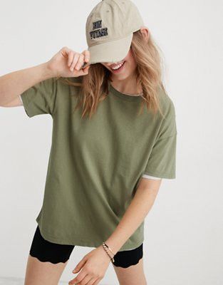 Aerie Distressed Basic Boyfriend T-Shirt | Aerie