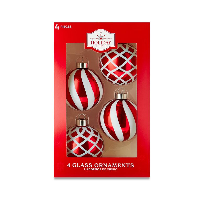 Red and White Glass Christmas Ornaments, 4 Count, by Holiday Time | Walmart (US)