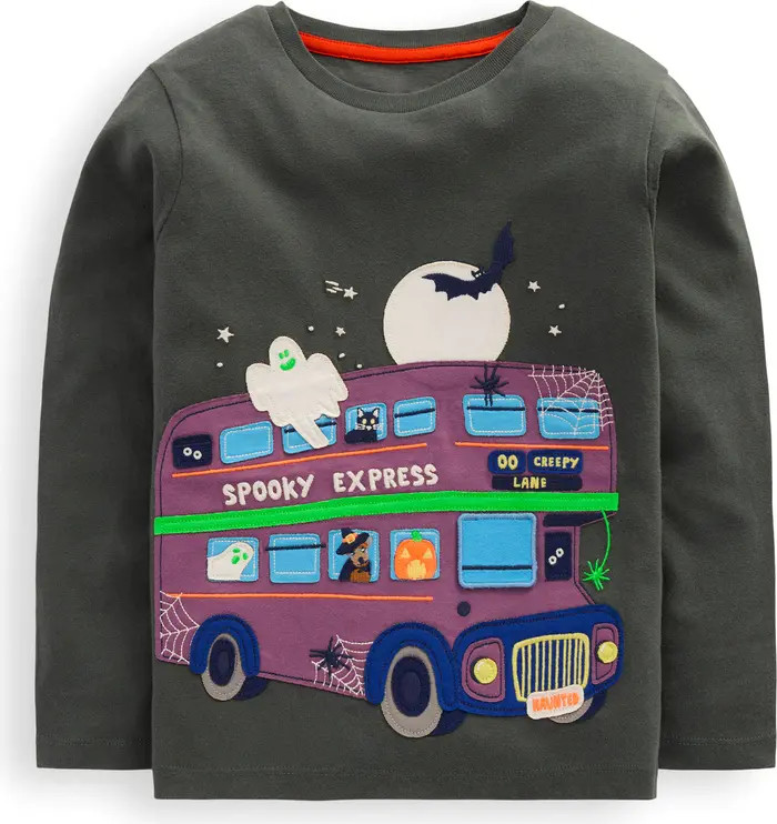 Mini Boden Kids' Halloween Appliqué Lift the Flap Long Sleeve Cotton Graphic T-Shirt | Nordstrom | Nordstrom