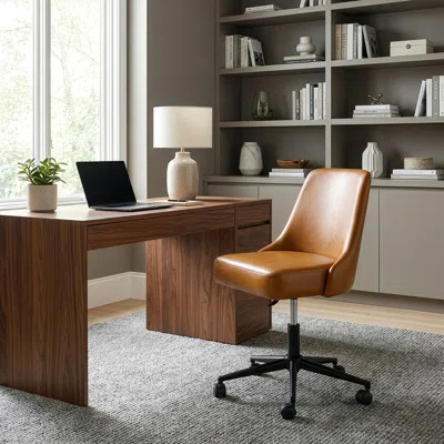Light Brown Faux Leather Adjustable Height Swivel Office Chair With Wheel Base | Wayfair North America