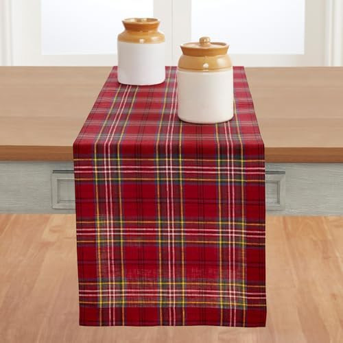 Solino Home Christmas Table Runner 60 Inches - 100% Pure Linen Red Classic Tartan Plaid Table Run... | Amazon (US)