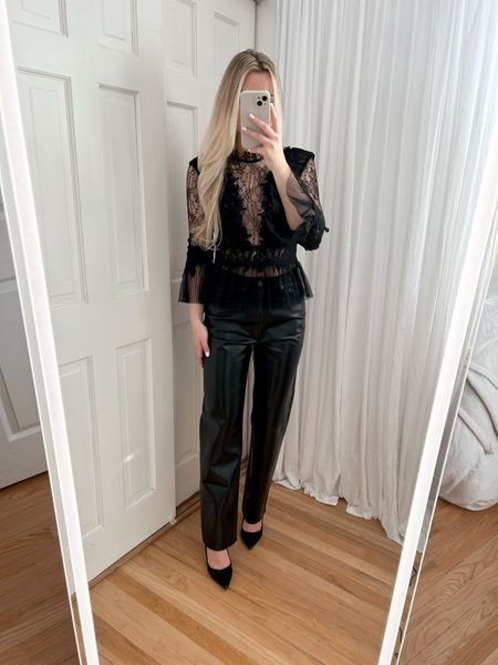 Outfit of the day, date night outfit, lace top, leather jeans

#LTKstyletip #LTKshoecrush #LTKfindsunder100