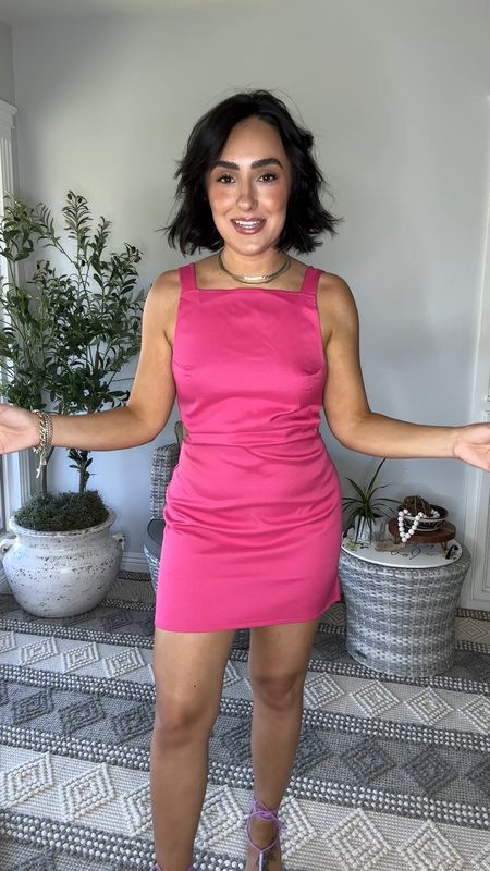 Pink mini dress perfect for spring and summer! This open back is so beautiful on this dress! It fits so well. I am wearing a small! 

#LTKFindsUnder50 #LTKStyleTip #LTKSeasonal
