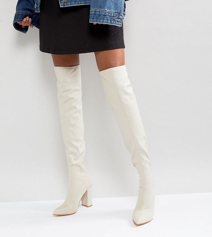 Missguided Pointed Neoprene Over The Knee Heeled Boots - Beige | ASOS US