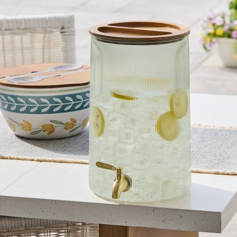 Better Homes and Gardens 2-Gallon Green Countertop Beverage Dispenser with Acacia Wood Lid | Walmart (US)