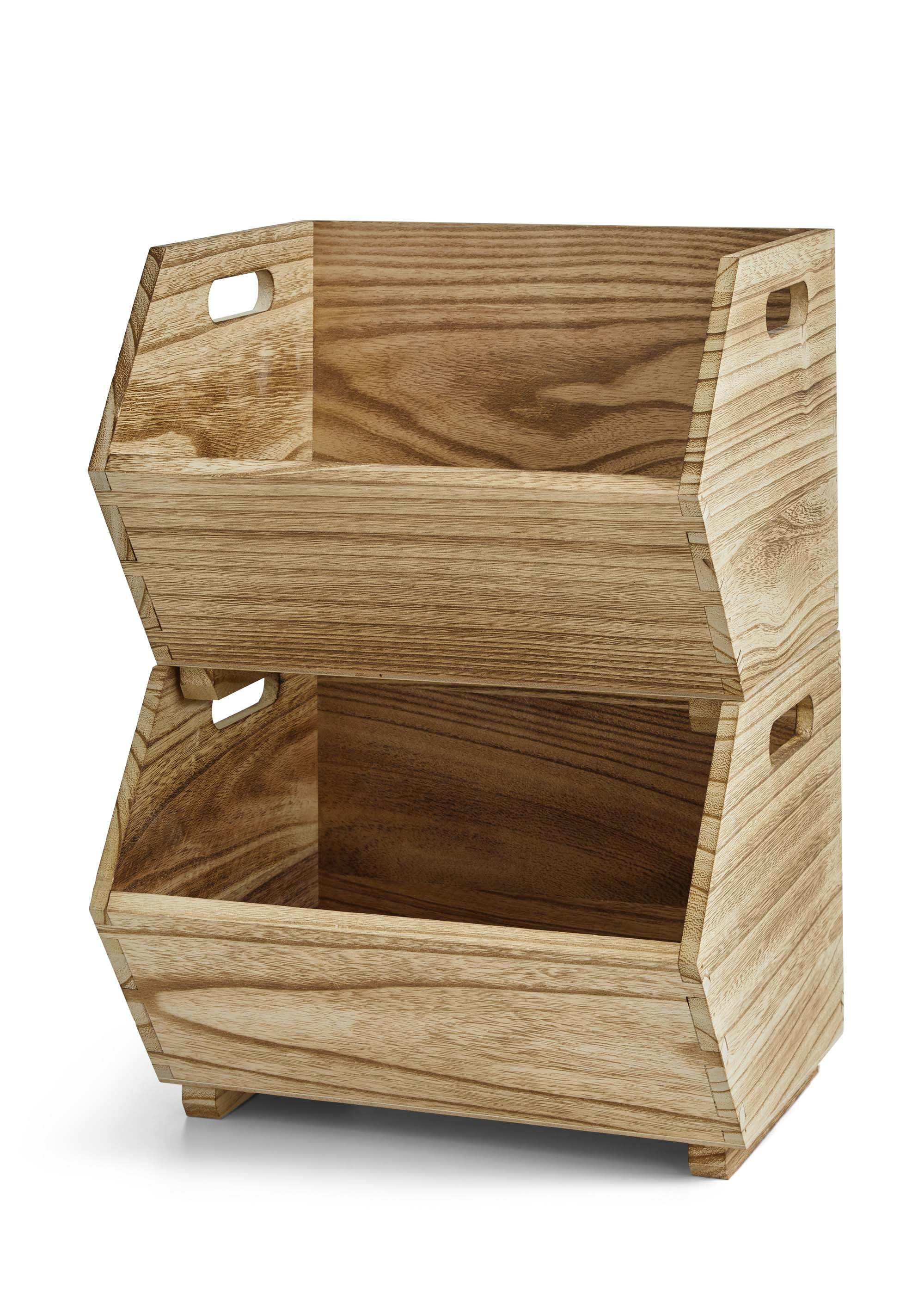 Better Homes & Gardens Adult Natural Wood Stacking Storage Bin Set 2-Piece | Walmart (US)